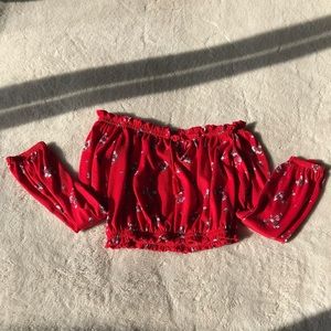 Red Floral Off the Shoulder Crop Top